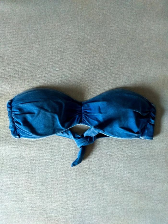 Haut de bikini bandeau bleu velours – Taille 36 – 1 seul exemplaire disponible - photo numéro 7