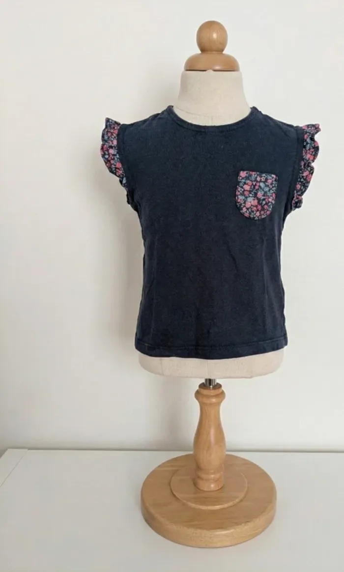 T-shirt bleu marine à volants fleuris - Tape à l'Oeil (TAO) - 18 mois (80 cm)