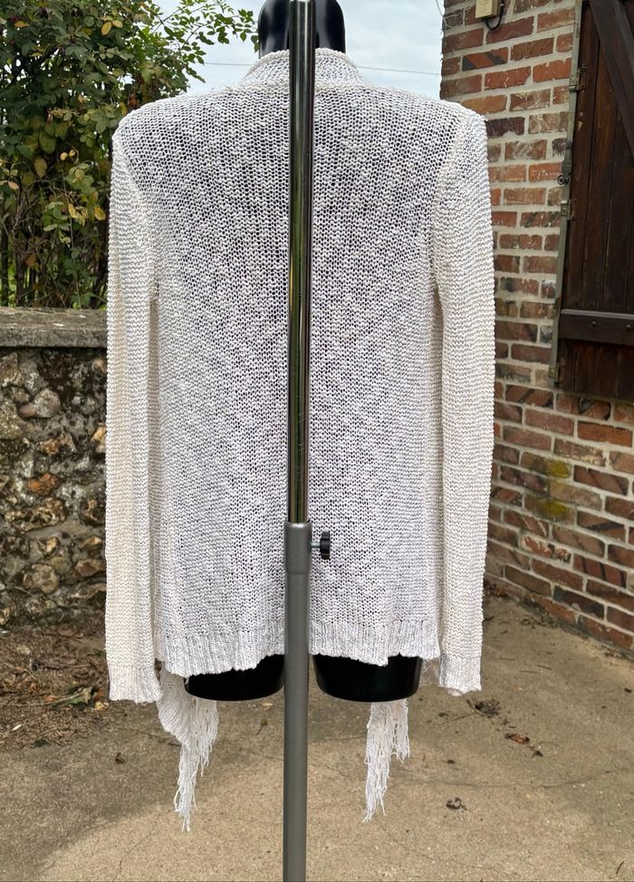 Gilet long à franges Jennyfer – blanc beige – T36 - photo numéro 5