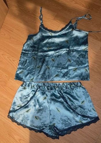 Pyjama TQF en soie bleu - Short + Top - Taille M - Neuf sans étiquette