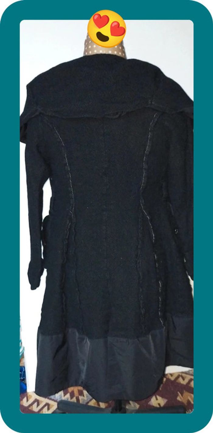 Manteau femme noir, laine et lin, taille 40 - photo numéro 4