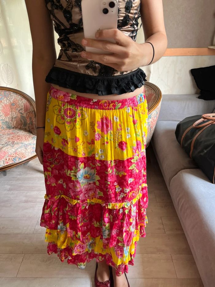 Jupe longue maxi skirt kitsch bohème champêtre fleurie hippie bohemian - photo numéro 4