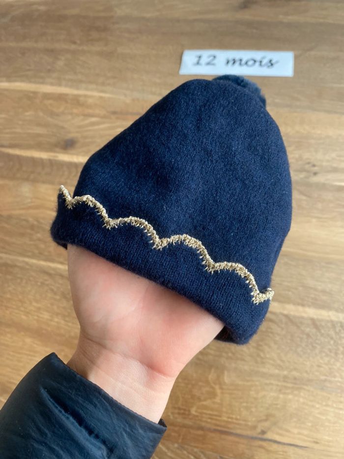 Bonnet bleu marine doré 12 mois - photo numéro 6