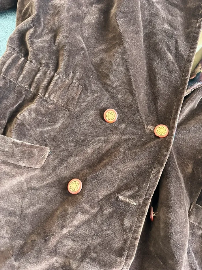Manteau vintage en velours à capuche marron – Made in Italy – T.M - photo numéro 4