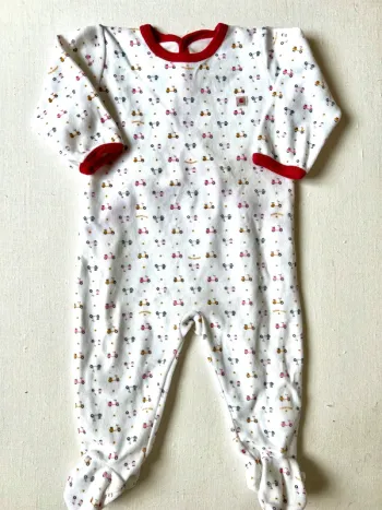 Pyjama Petit Bateau 9 mois – velours blanc imprimé scooters – parfait état