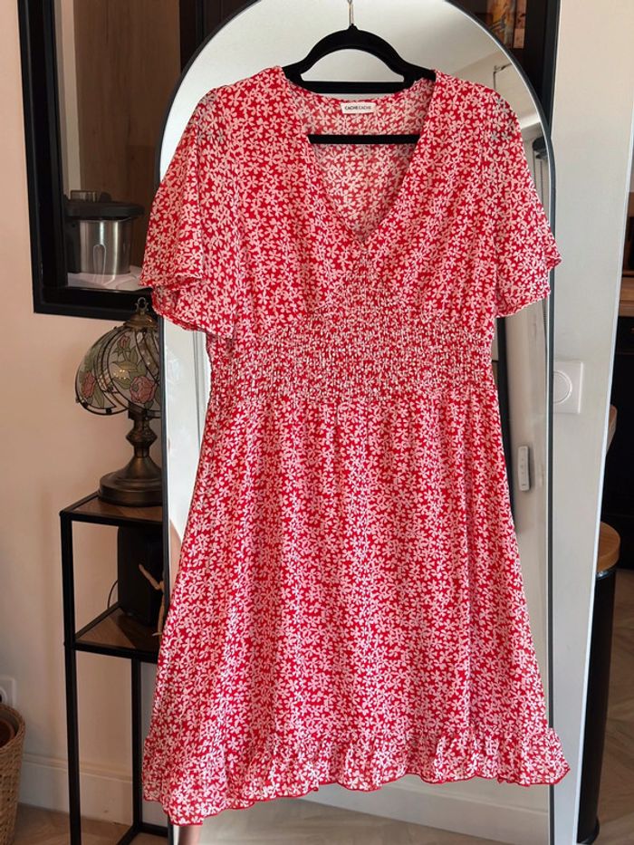 Robe courte rouge imprimé floral blanc Cache Cache taille 40