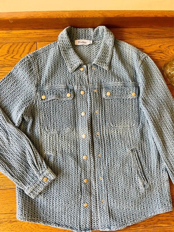 Sublime veste feelhoo en jean bleu à poche et col taille L - photo numéro 5