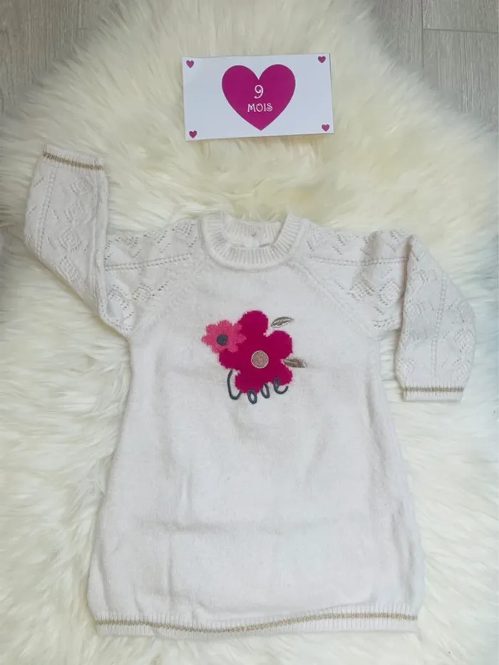 9 mois - Robe pull beige et rose