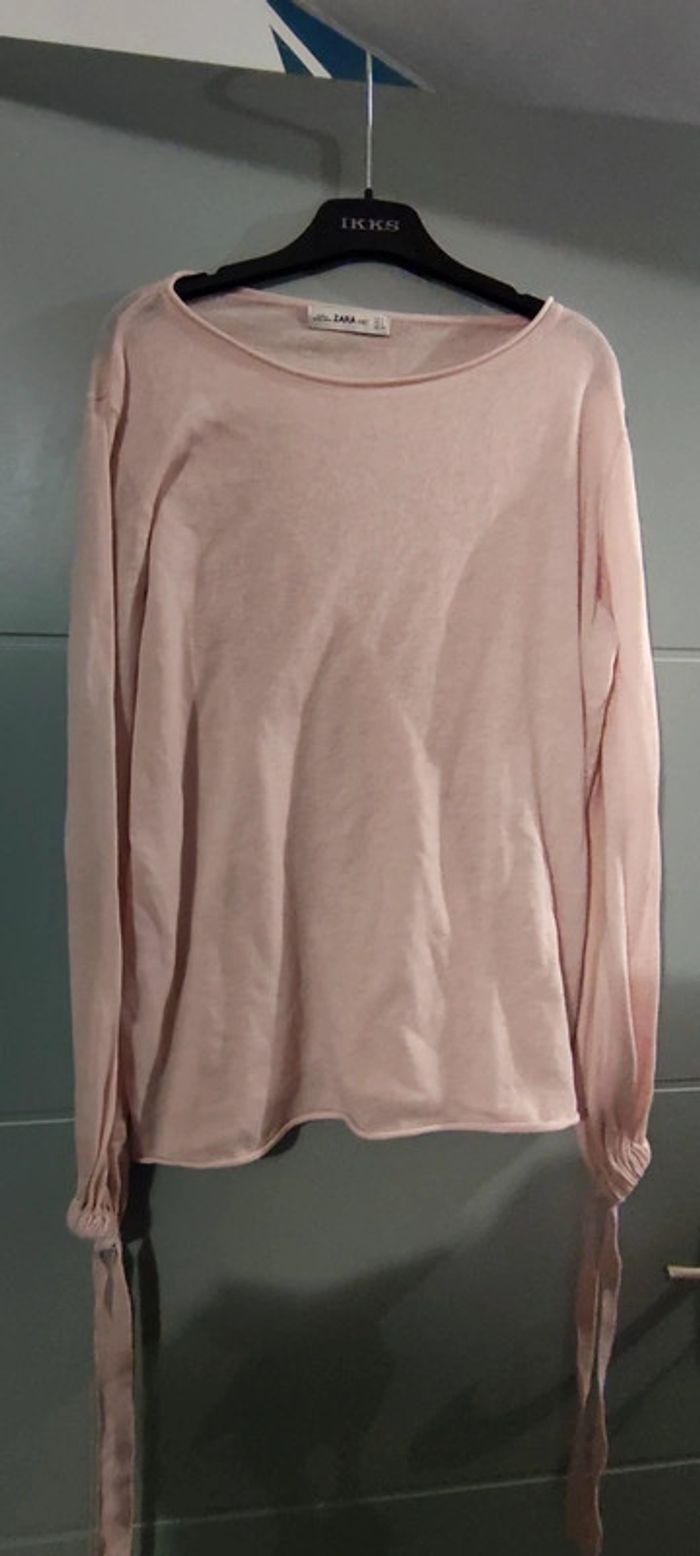Pull léger rose Zara Knit manches longues à noeuds - photo numéro 2