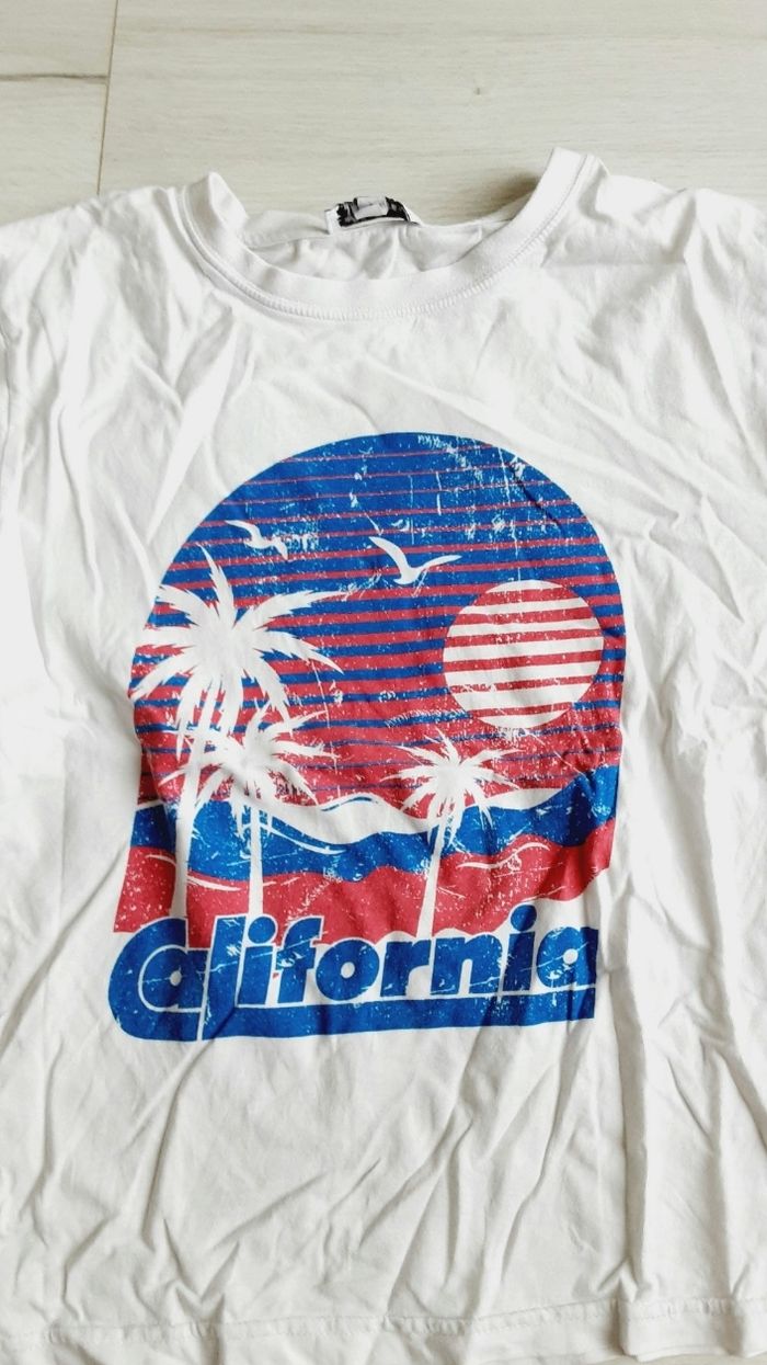 Vêtement femme tee-shirt manches courtes blanc motif California Jennyfer Taille S - photo numéro 2