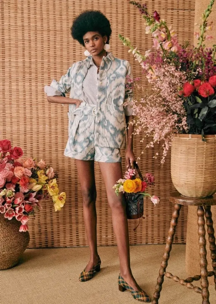 Ensemble Sézane "Will" T40 – Blazer oversize & short jacquard bleu/blanc en coton - photo numéro 16