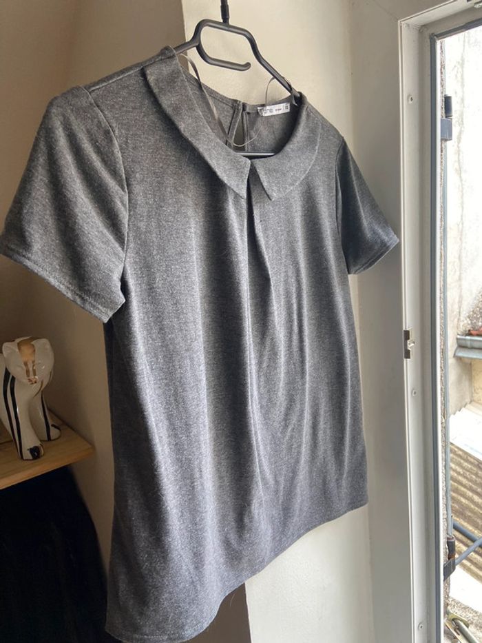 T-shirt gris col Claudine - photo numéro 4