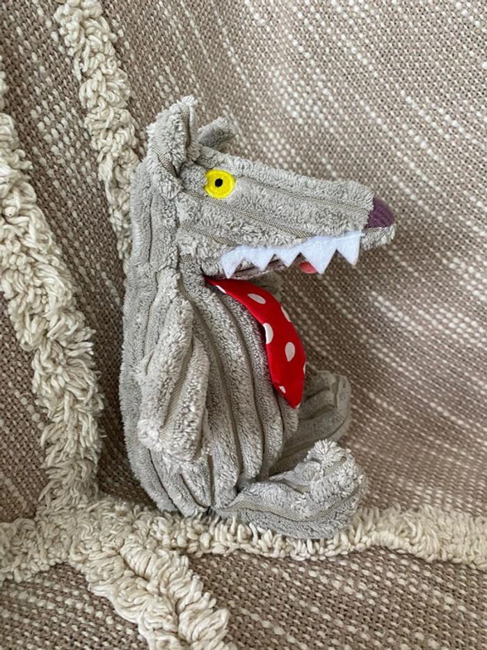 Peluche doudou 21cm les deglingos loup gris rouge très bon état - photo numéro 3