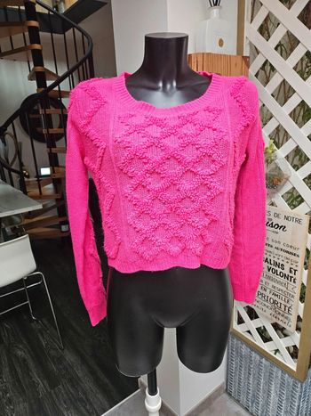 Pull court rose fushia taille M