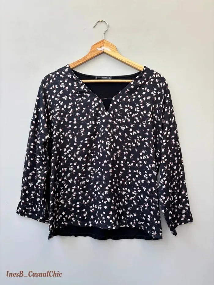 Blouse fluide noire à imprimé floral – Mango Basics – Taille S