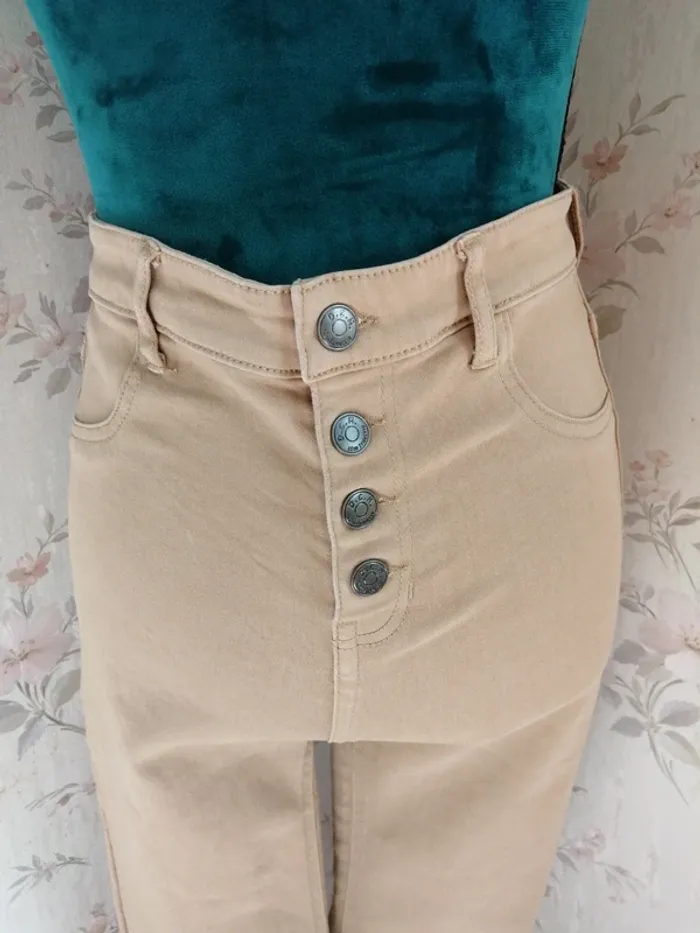 Pantalon beige cammel skinny taille haute avec boutons / jennyfer / (40) - photo numéro 3