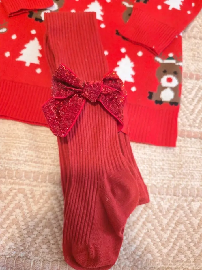 Robe pull Noël rennes avec collants - photo numéro 4