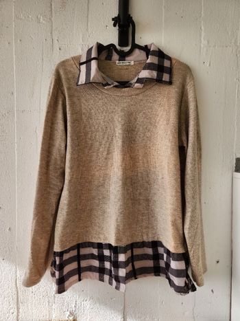 Pull trompe l'œil chemise à carreaux