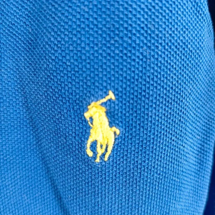 Polo manches longues bleu coton logo brodé jaune Ralph Lauren garçon casual sport 7 ans A1432 - photo numéro 4