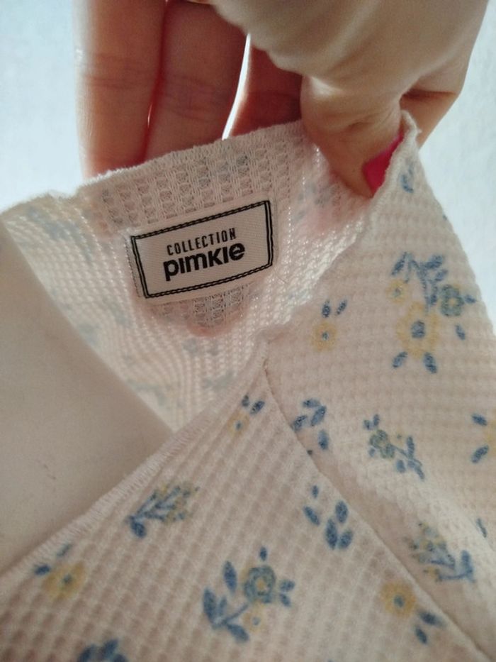 Tee shirt coton gauffré petites fleurs bleues taille S 36 - photo numéro 4