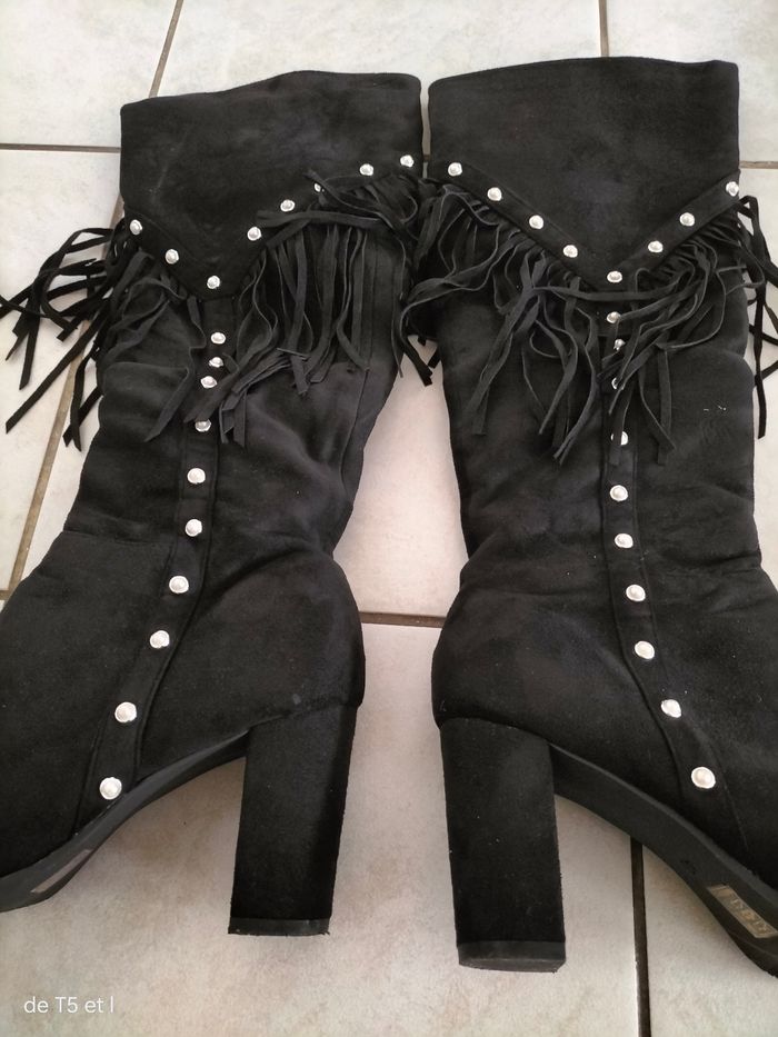 Botte neuve noire  avec franges et strass taille 40 - photo numéro 2