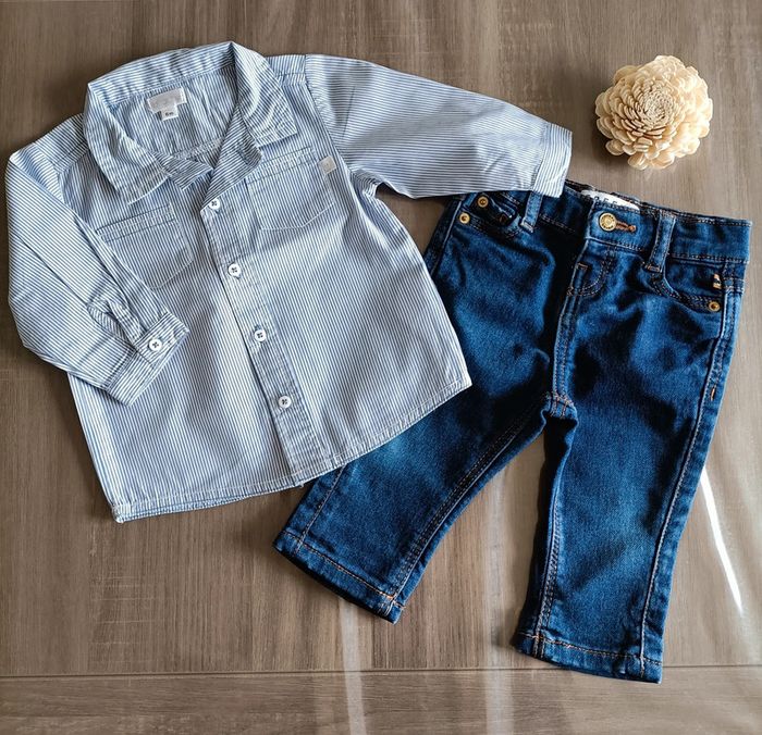 Ensemble Chemise manches longues rayée/ jean Creeks 6 mois