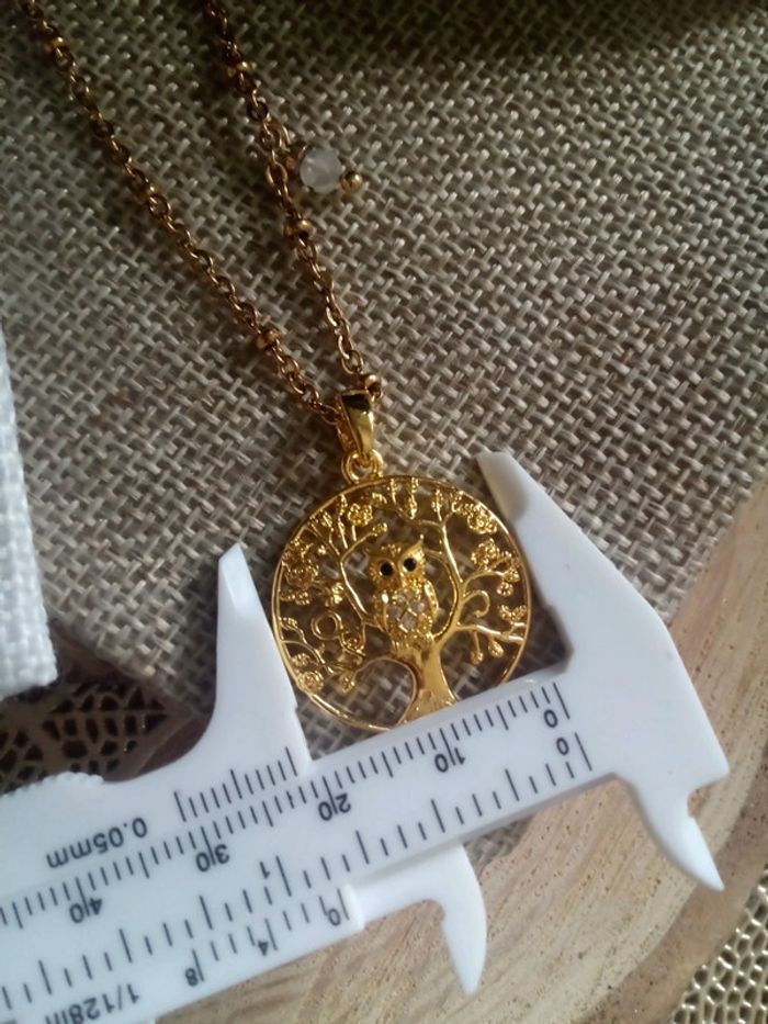 Collier médaillon hibou et pierre de lune naturelle - photo numéro 3