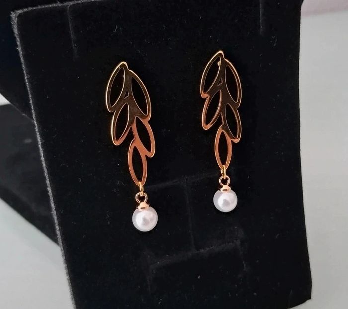 Parure acier inoxydable feuille perle - photo numéro 4