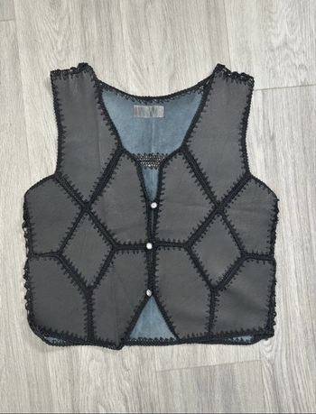 Cardigan boléro patchwork en cuir et crochet noir Vintage T38/40 M/L