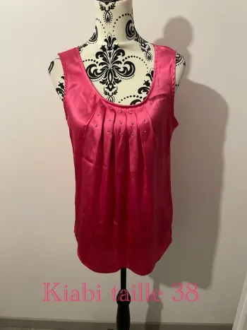 Blouse sans manche satinée rose strass au col rond Kiabi taille 38
