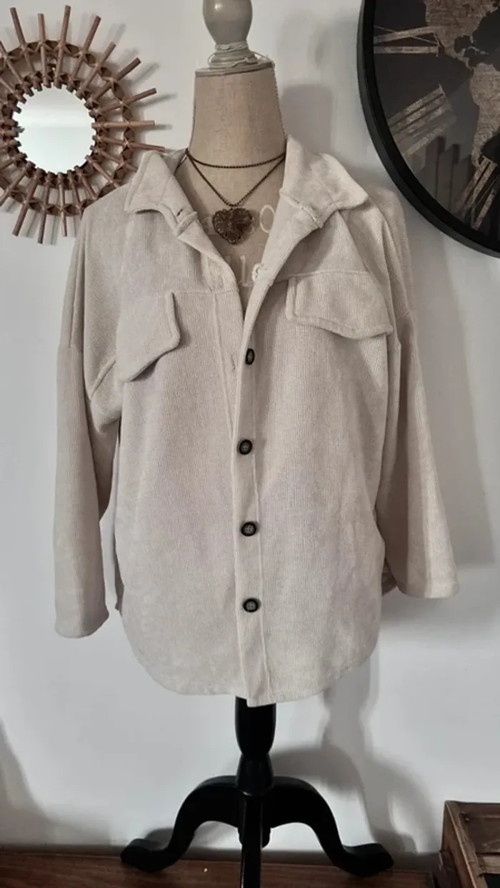 💕 veste chemise en tissus côtelé crème taille unique #madeinitaly - photo numéro 2
