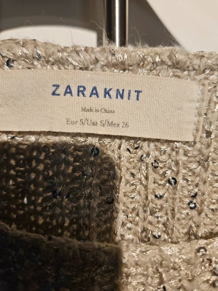 Pull manche 3/4 Zara Knit taille S beige avec quelques strass - photo numéro 4