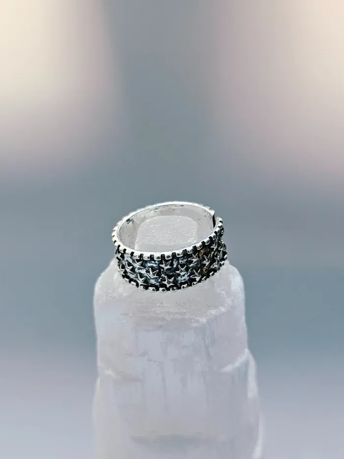 Bague acier inoxydable ajustable étoiles en relief - photo numéro 2
