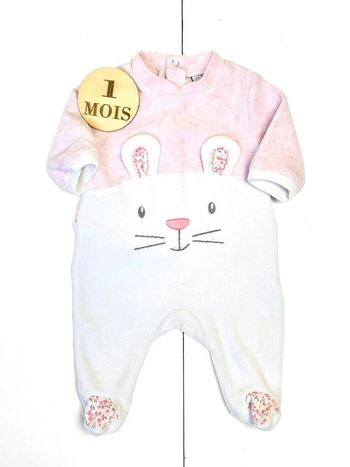 Pyjama velours lapin, blanc et rose