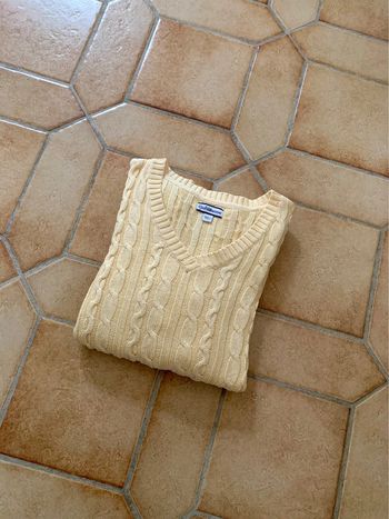 Pull col V  torsadé cable knit vintage croft & barrow Y2k jaune