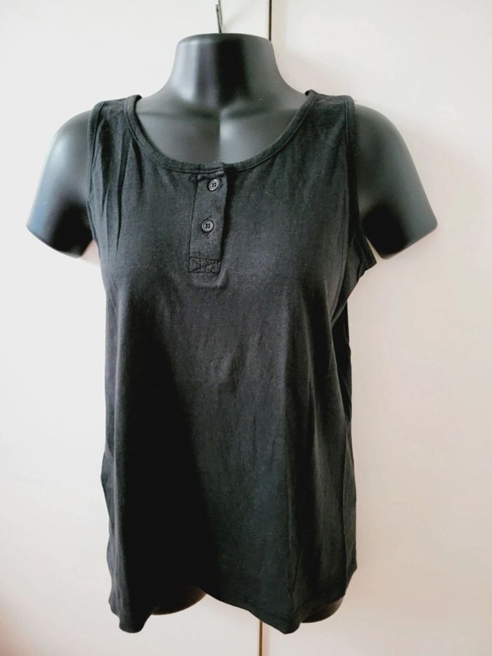 Haut Top tee shirt noir débardeur taille S 36 en 100% coton coquette - photo numéro 3