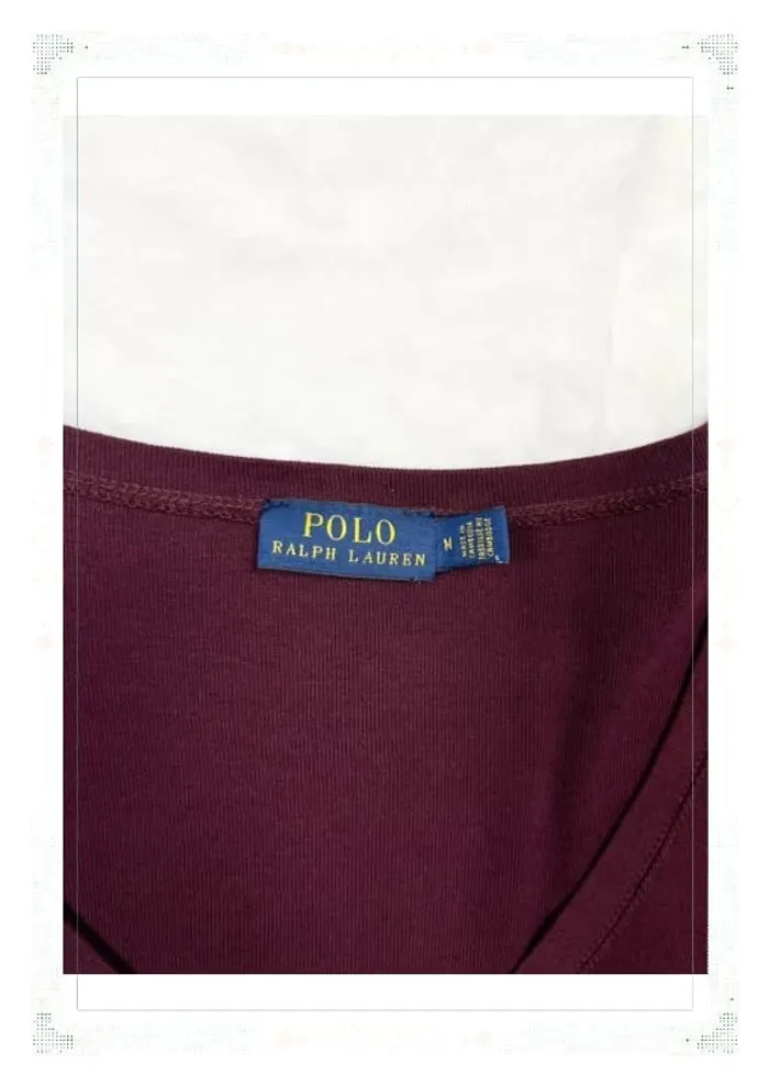 T-shirt manches longues Ralph Lauren femme coton rouge bordeaux col V taille M - photo numéro 6