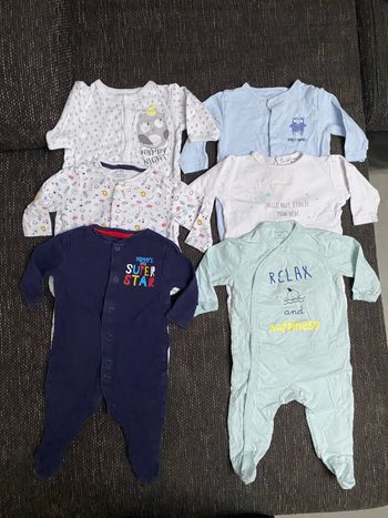 Lot de 6 pyjamas grenouillères, 6 mois, Kiabi