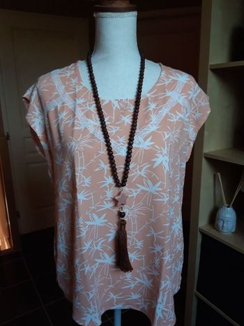 Haut saumon motifs palmiers blancs XL