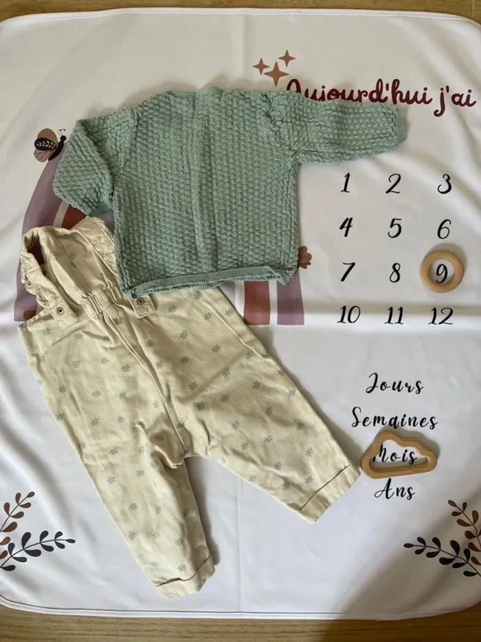 Ensemble bébé fille Kiabi – Salopette 9 mois + Veste 6 mois - photo numéro 2