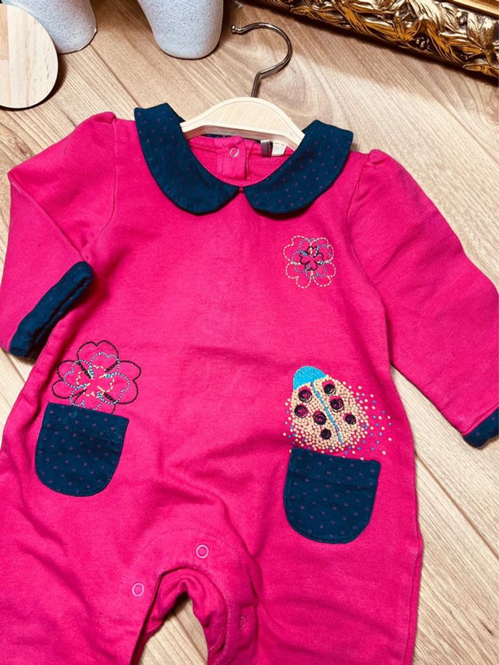 Taille 6 mois barboteuse fille orchestra rose fuchsia bleu marine * fleurs * 🎀 - photo numéro 2