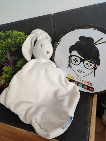 Doudou Lapin Blanc Beige Crème Marron Sergent Major Étoile Mouchoir Plat 3304