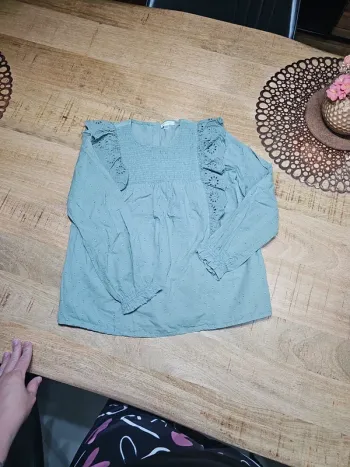 Jolie chemise manches longues fille 10 ans vertbaudet broderie kaki