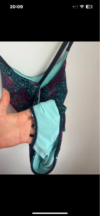 Maillot de bain dos nu croisé, anti dérapant à la taille, jamais porté bleu et violet Taille L