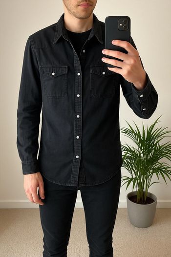 Veste/chemise en jean noir denim, taille S, Relaxed Fit - Zara Men