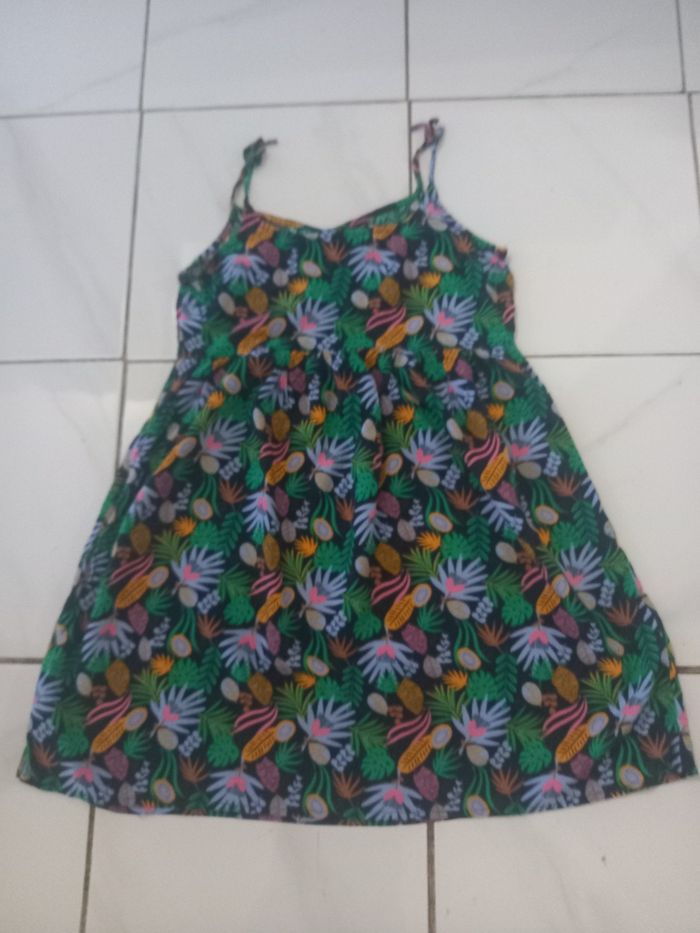 Robe d ete a bretelle fille taille 12 ans motifs feuilles en coton - photo numéro 4