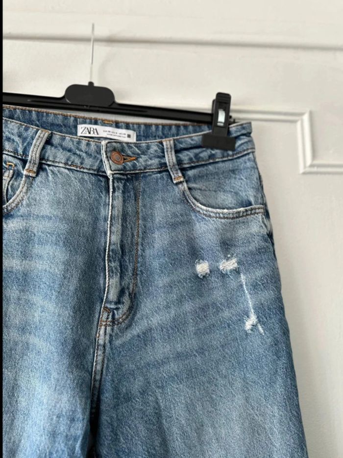 Jean mom taille haute effet usé bleu taille 38 ZARA - photo numéro 3