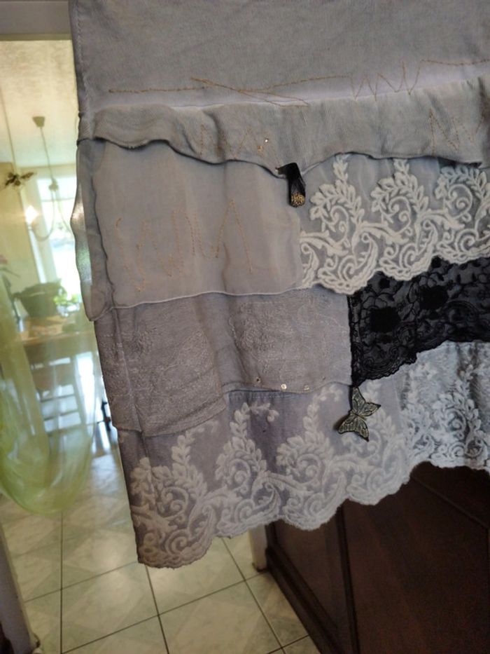 Jupe grise dentelle papillon vintage fleurs M/38 - photo numéro 10