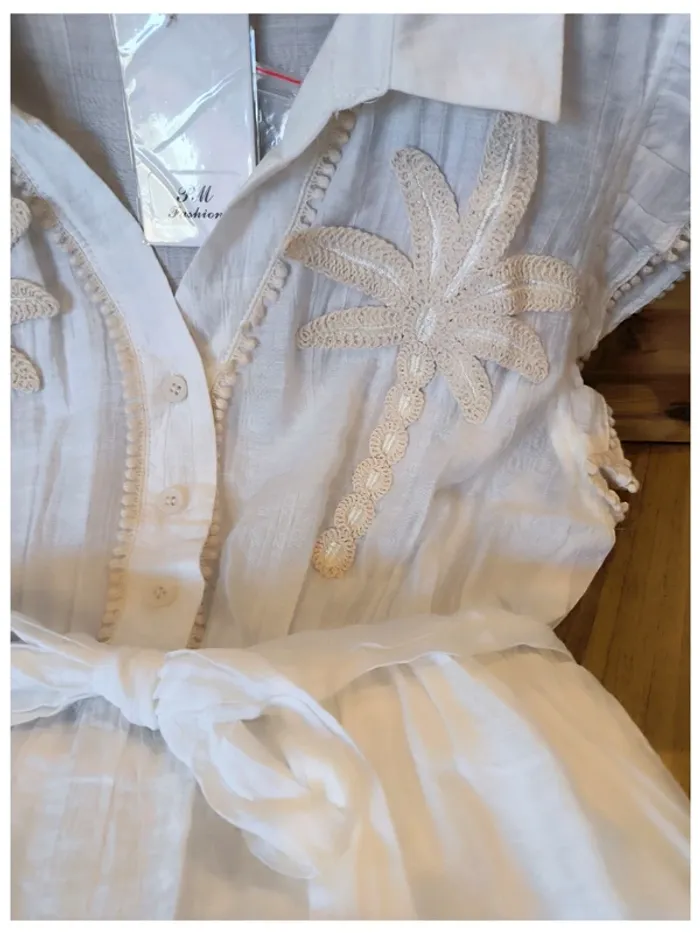 Robe longue d'été brodé blanc palmier m 38 - photo numéro 6