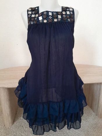 Robe d'été 💫à volant💫fluide légère 💫col bouton miroir perlés 💫Cherry💫Taille 36